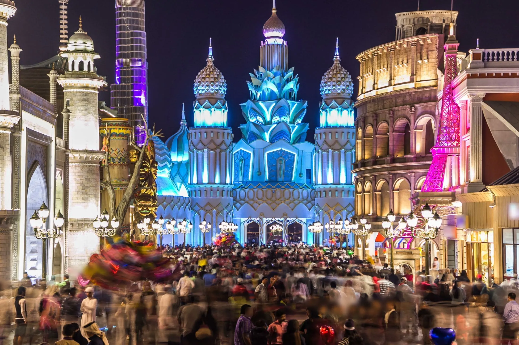 Dubai Global Village, nicely illuminated during the Shopping Festival