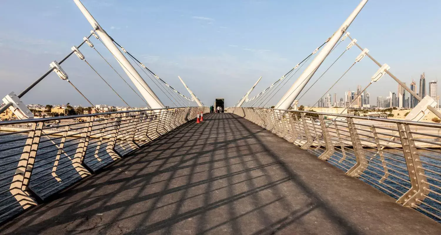 Closeup of the Dubai Water Canal Footbridge.